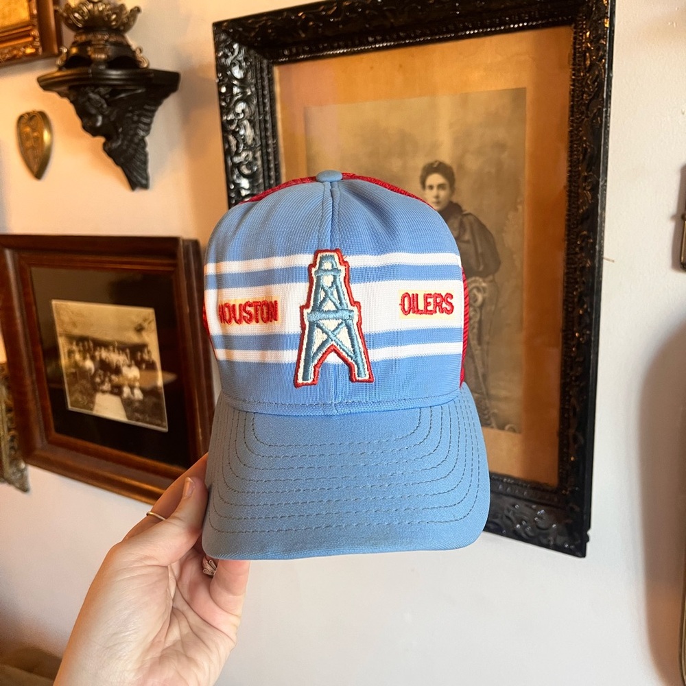 1970s 1980s Vintage Houston Oilers Snapback Hat NFL Superstripe AJD